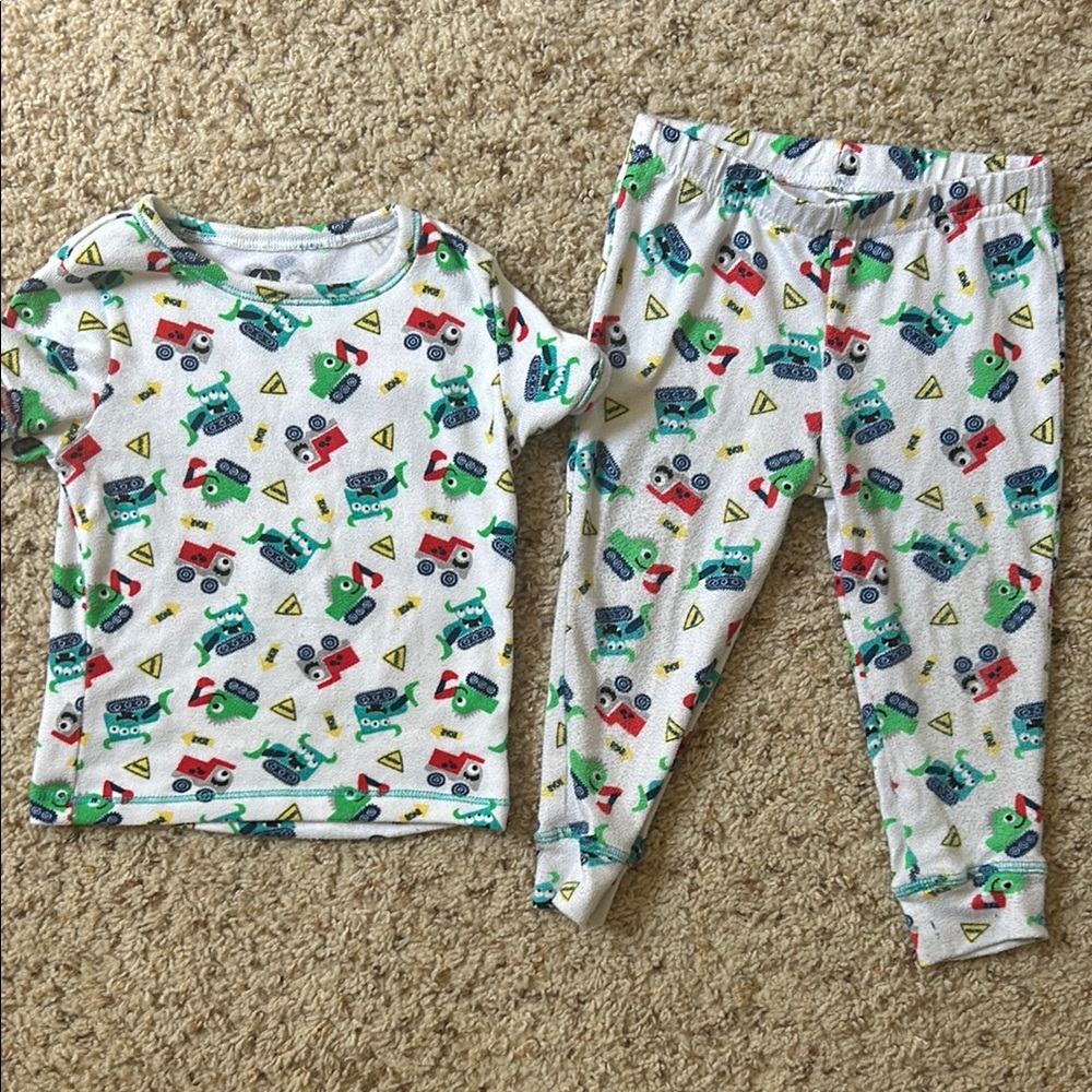 Kids White Construction Vehicle Pajama Set